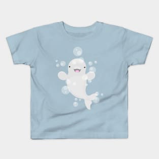 Cute beluga whale bubbles cartoon illustration Kids T-Shirt